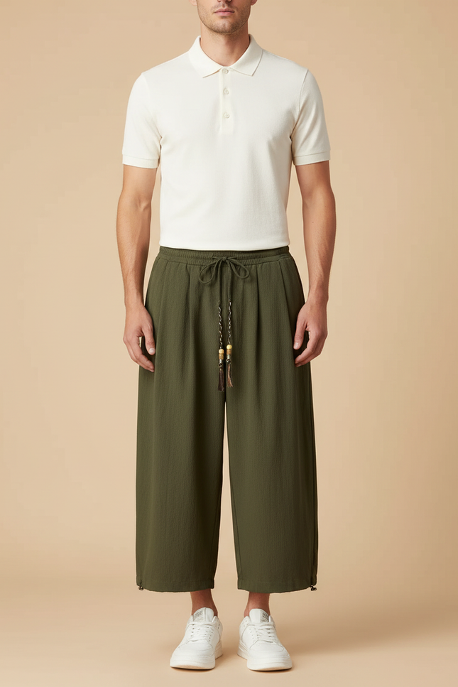 Pantalon Chino Kaki Ample Décontracté Léger Homme - Lin
