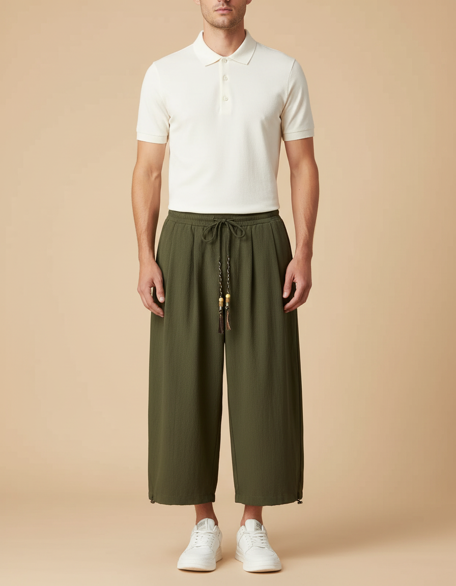 Pantalon Chino Kaki Ample Décontracté Léger Homme - Lin