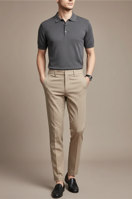 Pantalon Chino Kaki Slim Élastique Cheville Homme - Gabardine