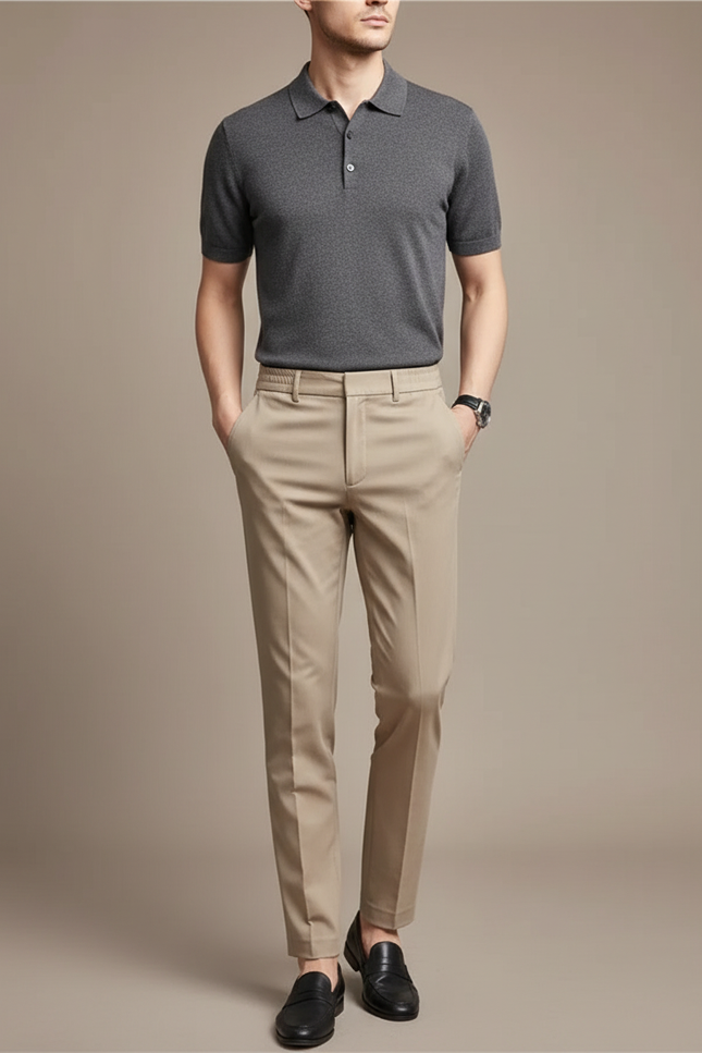 Pantalon Chino Kaki Slim Élastique Cheville Homme - Gabardine