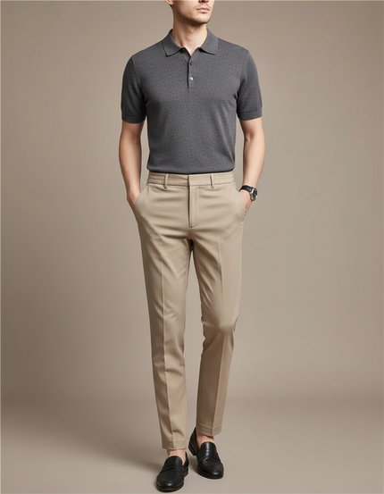 Pantalon Chino Kaki Slim Élastique Cheville Homme - Gabardine