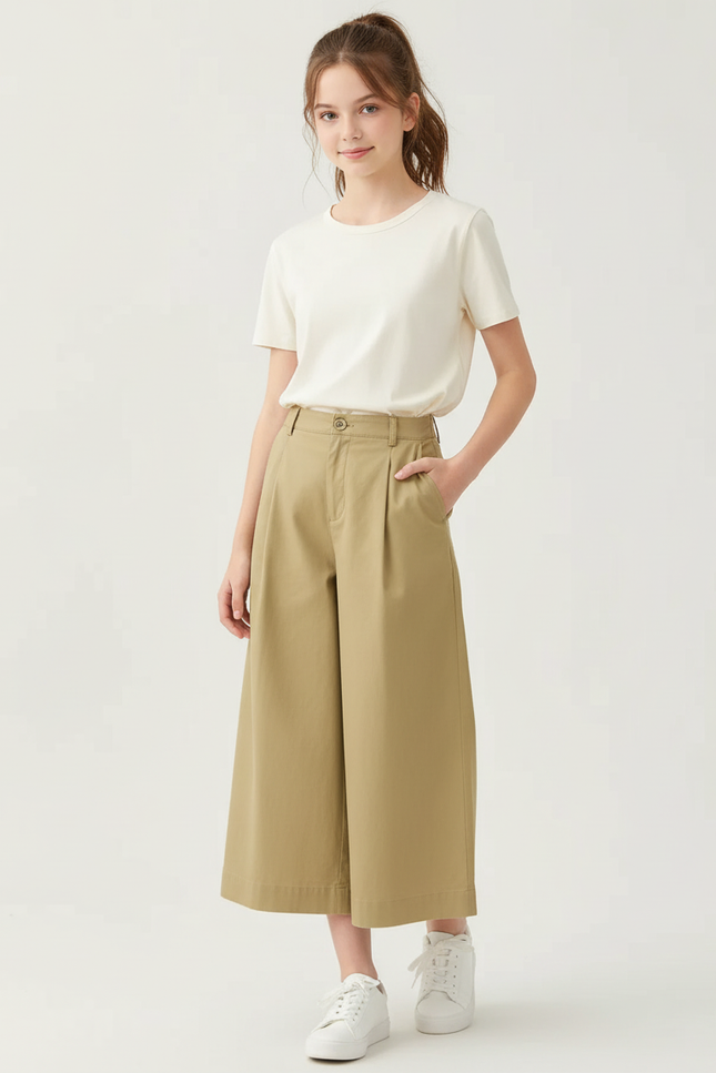 Pantalon Chino Kaki Ample Plissé Coton Décontracté