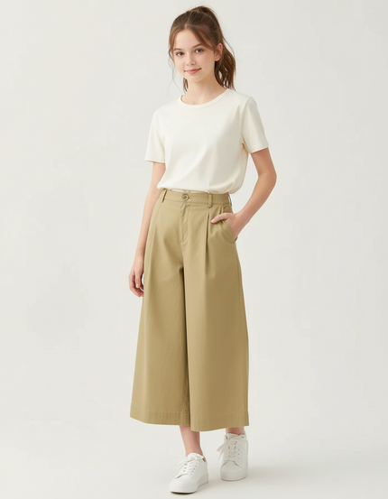 Pantalon Chino Kaki Ample Plissé Coton Décontracté