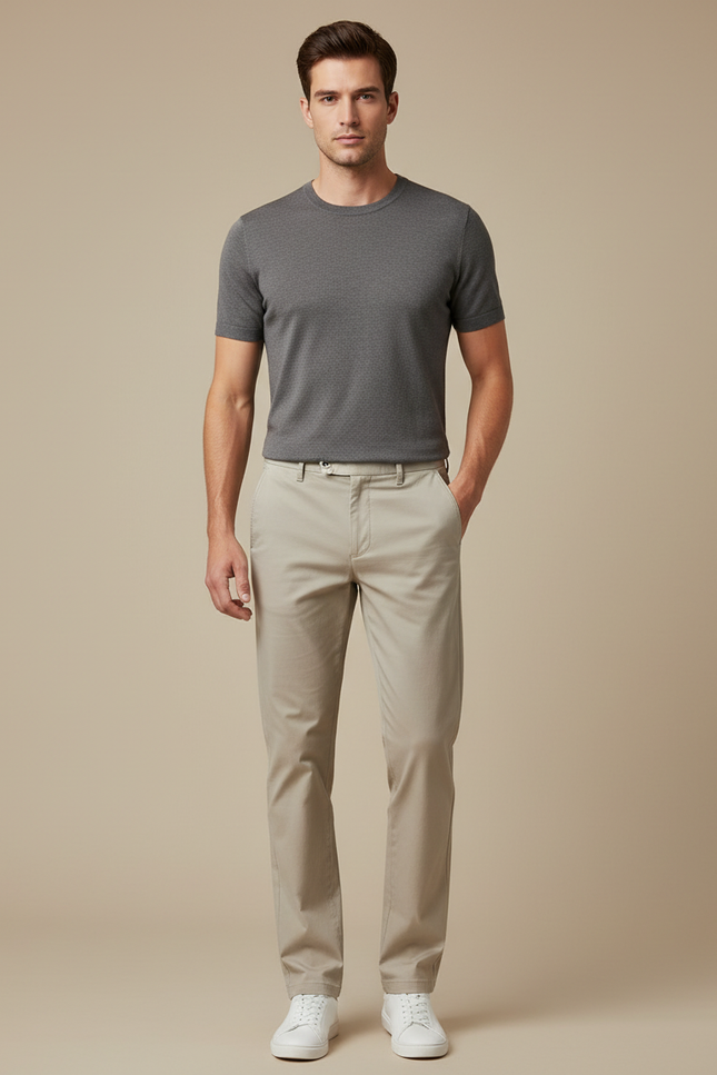 Pantalon Chino Beige Slim Coton Homme Élégant