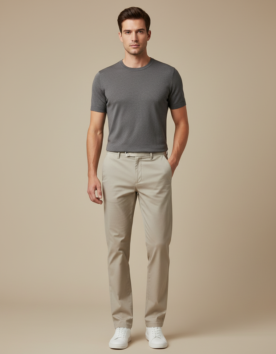 Pantalon Chino Beige Slim Coton Homme Élégant