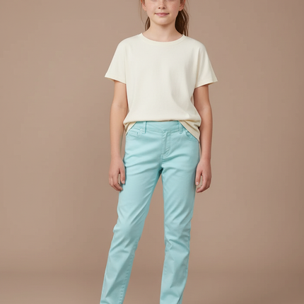 Pantalon Chino Bleu Ciel Coton Slim Fille Uni