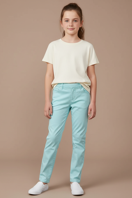 Pantalon Chino Bleu Ciel Coton Slim Fille Uni