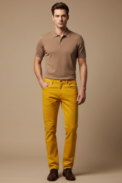 Pantalon Chino Jaune Homme Slim Décontracté Coton