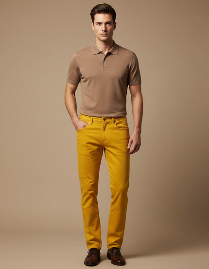 Pantalon Chino Jaune Homme Slim Décontracté Coton