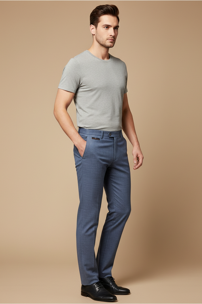 Pantalon Chino Bleu Marine Droit Coton Homme Élégant - Laine