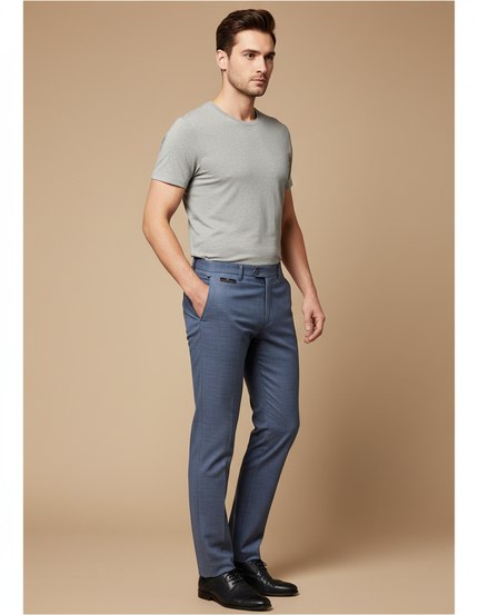 Pantalon Chino Bleu Marine Droit Coton Homme Élégant - Laine