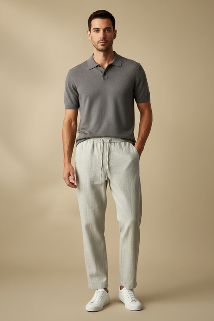 Pantalon Chino Lin Coton Droit Décontracté Homme Clair - Gris