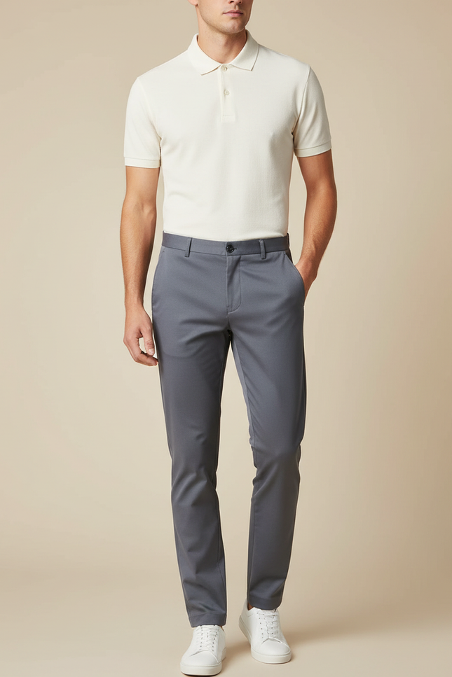 Pantalon Chino Coupe Slim - Gris Polyester