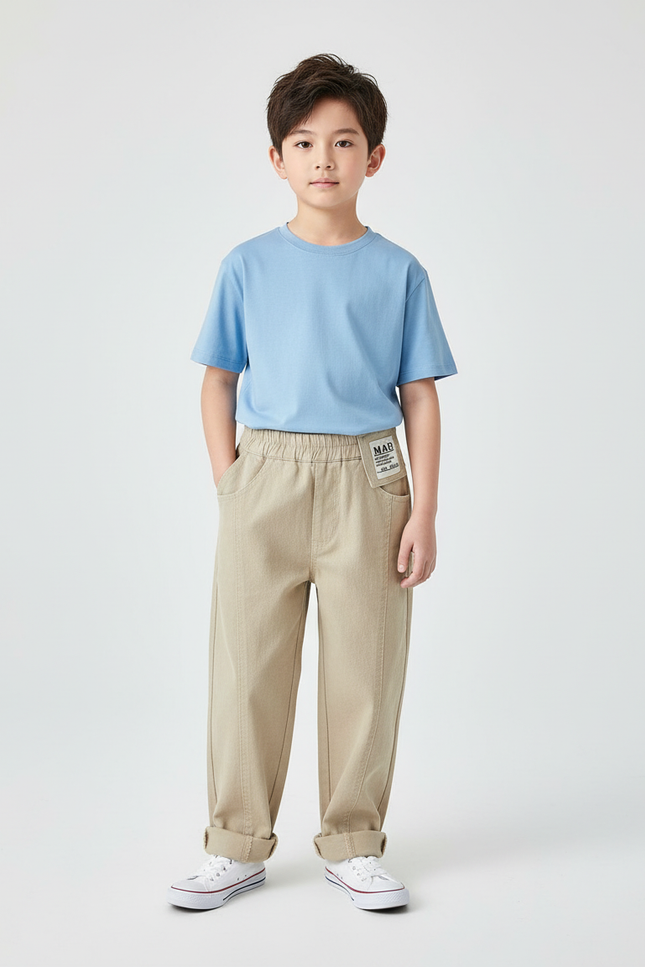 Pantalon Chino Beige Ample Décontracté Enfant Coton