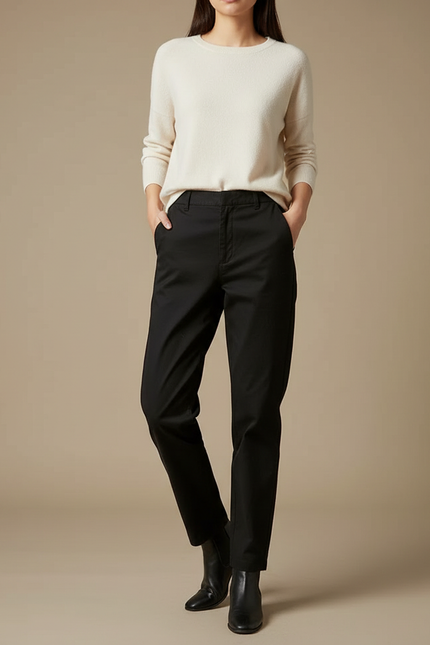 Pantalon Chino Noir Droit Coton Décontracté Femme