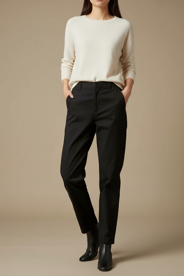 Pantalon Chino Noir Droit Coton Décontracté Femme