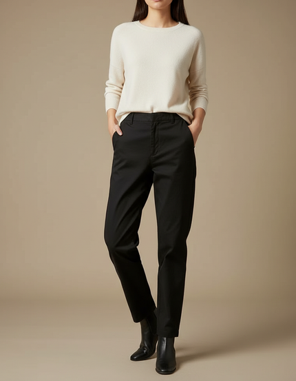 Pantalon Chino Noir Droit Coton Décontracté Femme
