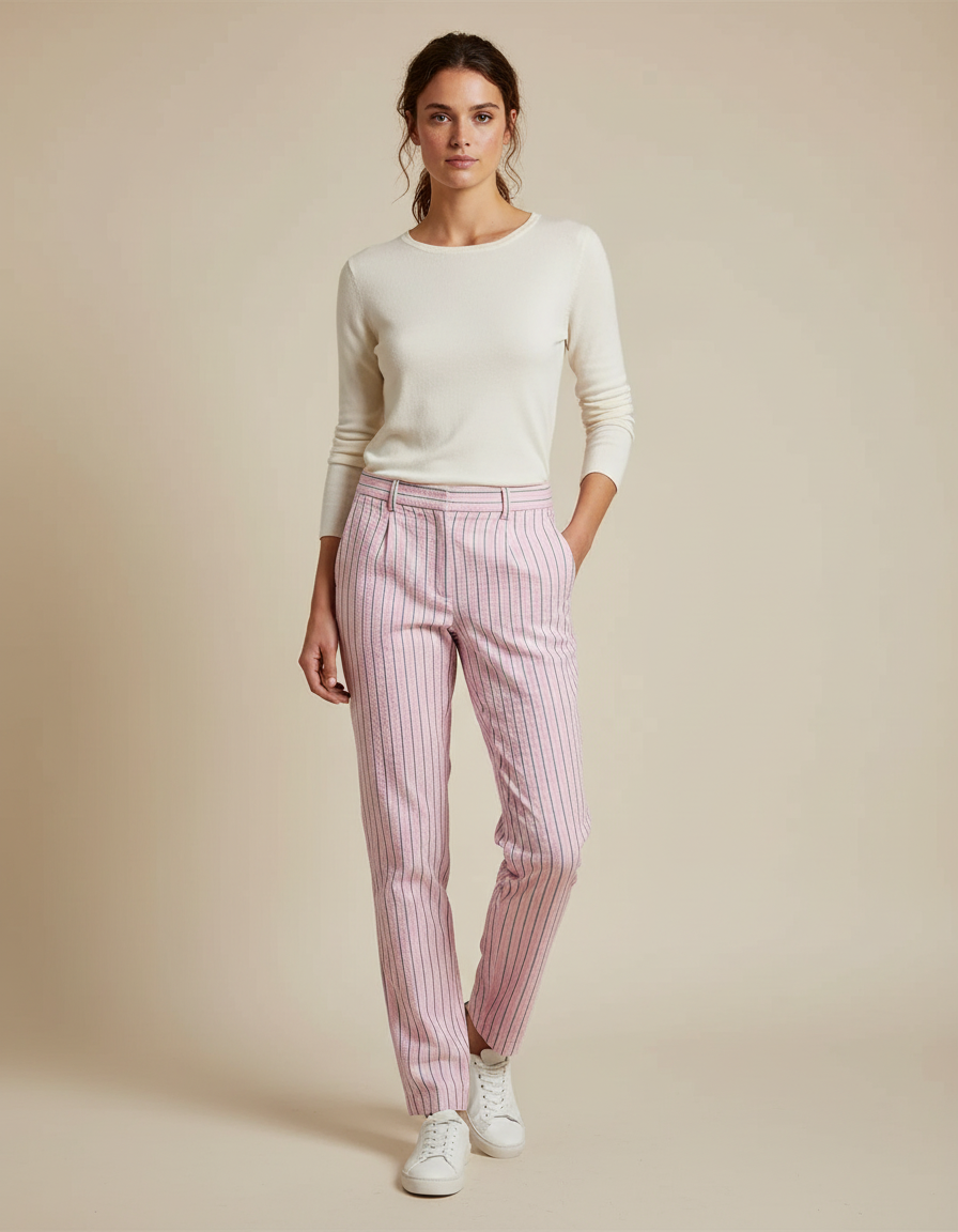 Pantalon Chino Femme Raye - Rose Lin