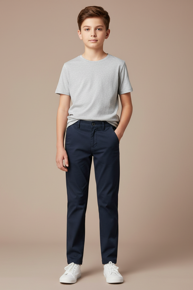 Pantalon Chino Bleu Marine Coton Droit Garçon Décontracté