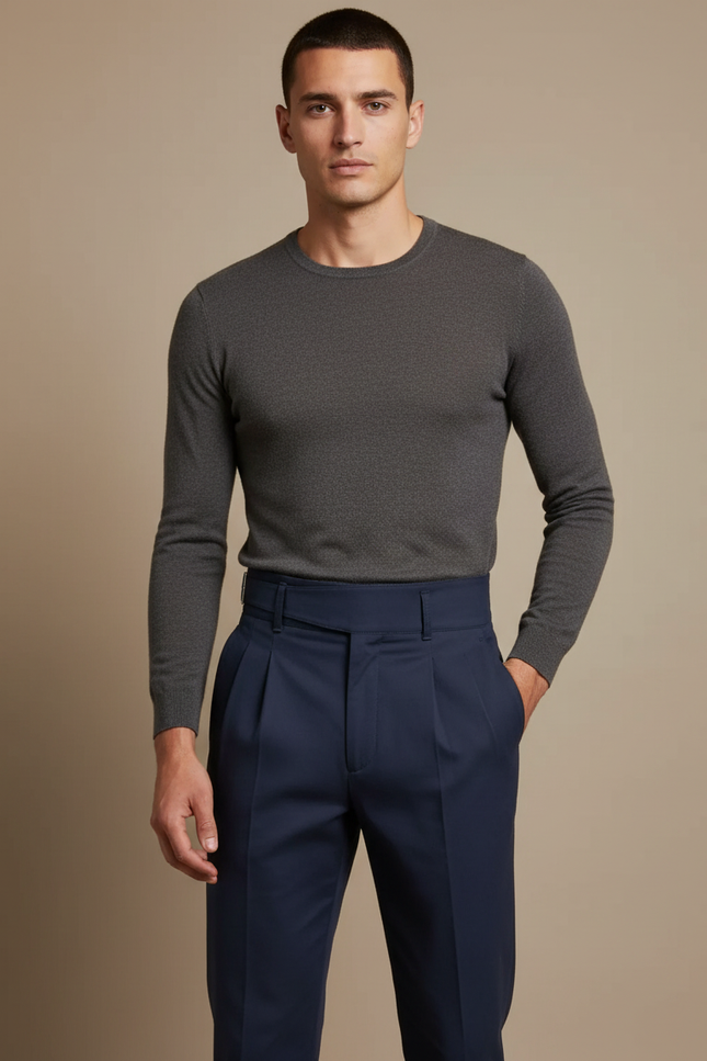 Pantalon Chino Bleu Marine Plissé Élégant Homme - Gabardine