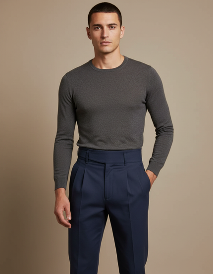 Pantalon Chino Bleu Marine Plissé Élégant Homme - Gabardine