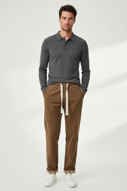 Pantalon Chino Marron Côtelé Droit Cordon Homme - Cordé