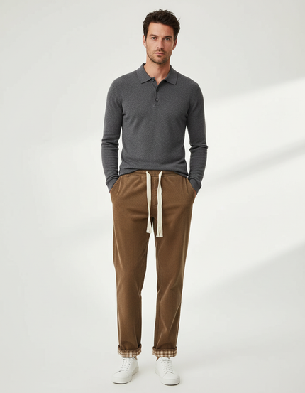 Pantalon Chino Marron Côtelé Droit Cordon Homme - Cordé