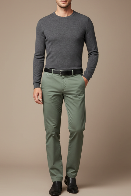 Pantalon Chino Vert Droit Coton Décontracté Homme
