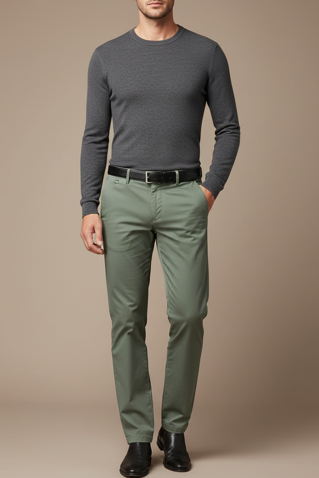 Pantalon Chino Vert Droit Coton Décontracté Homme