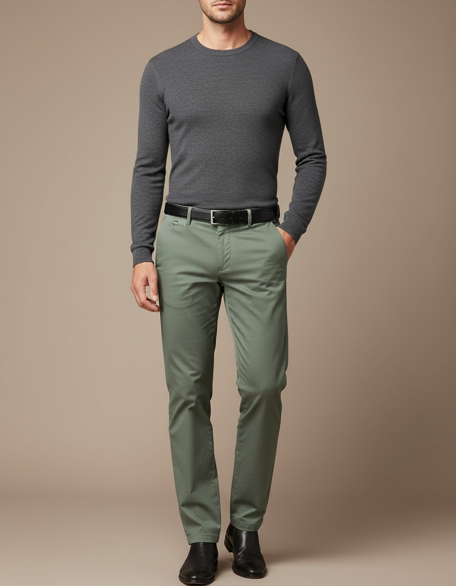 Pantalon Chino Vert Droit Coton Décontracté Homme
