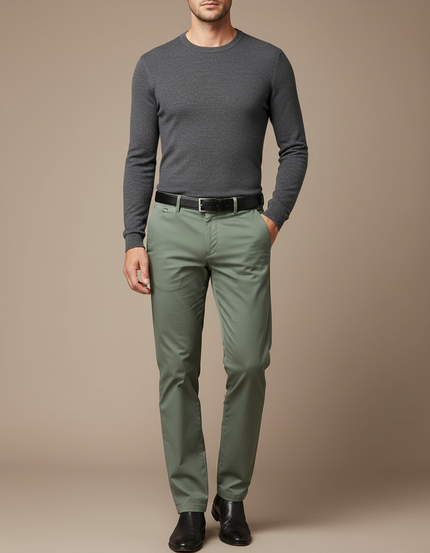 Pantalon Chino Vert Droit Coton Décontracté Homme