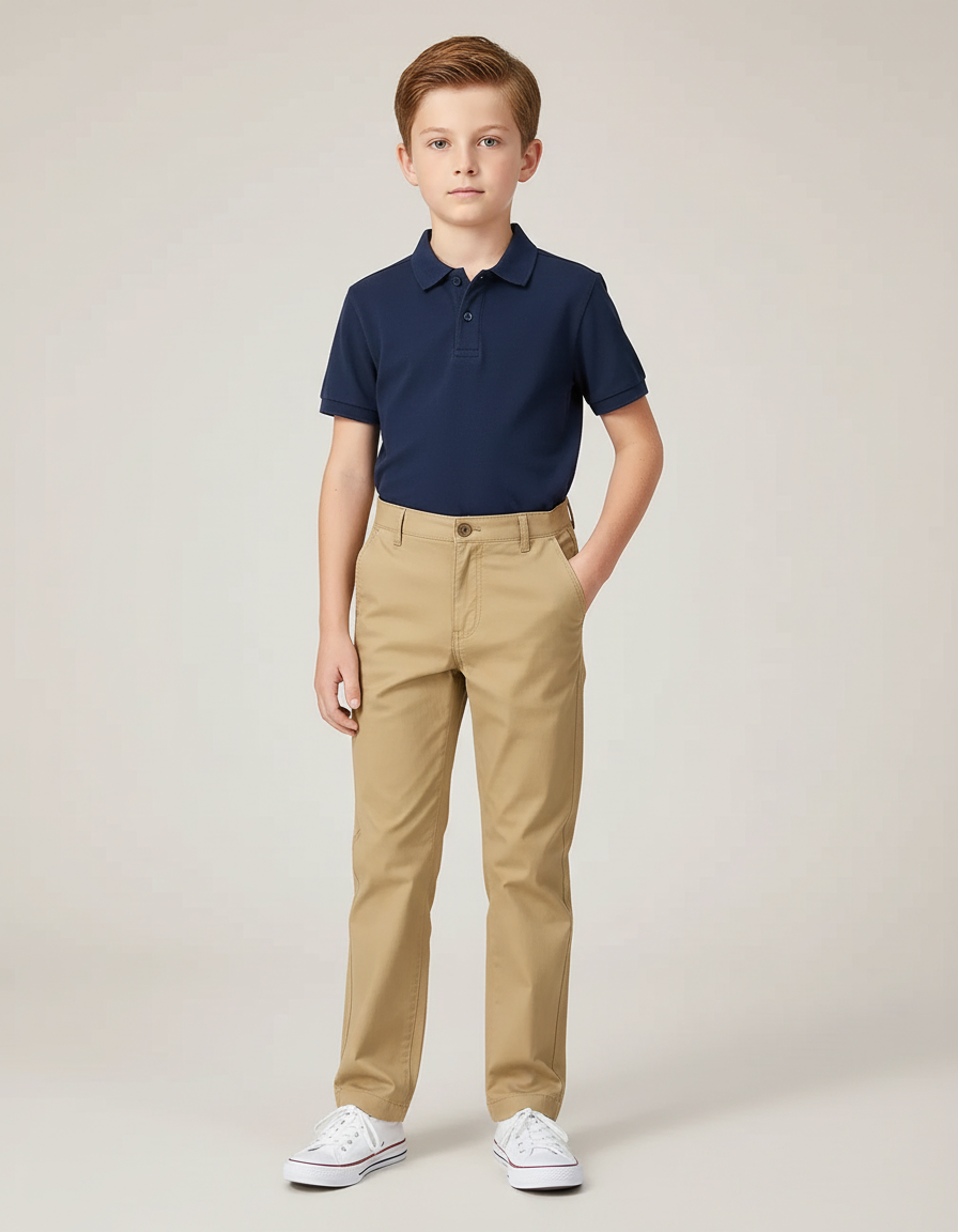 Pantalon Chino Beige Coton Droit Confortable Garçon