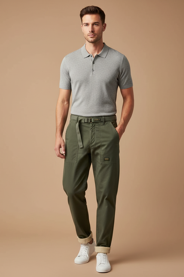 Pantalon Chino Homme Cargo - Kaki Gabardine