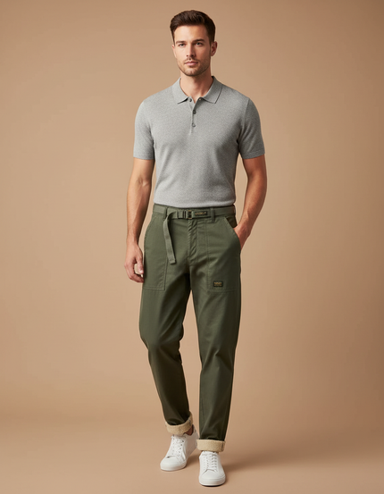 Pantalon Chino Homme Cargo - Kaki Gabardine