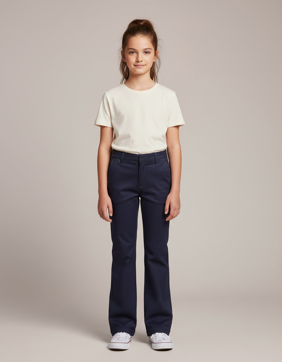 Pantalon Chino Marine Coupe Droite Enfant Décontracté Coton
