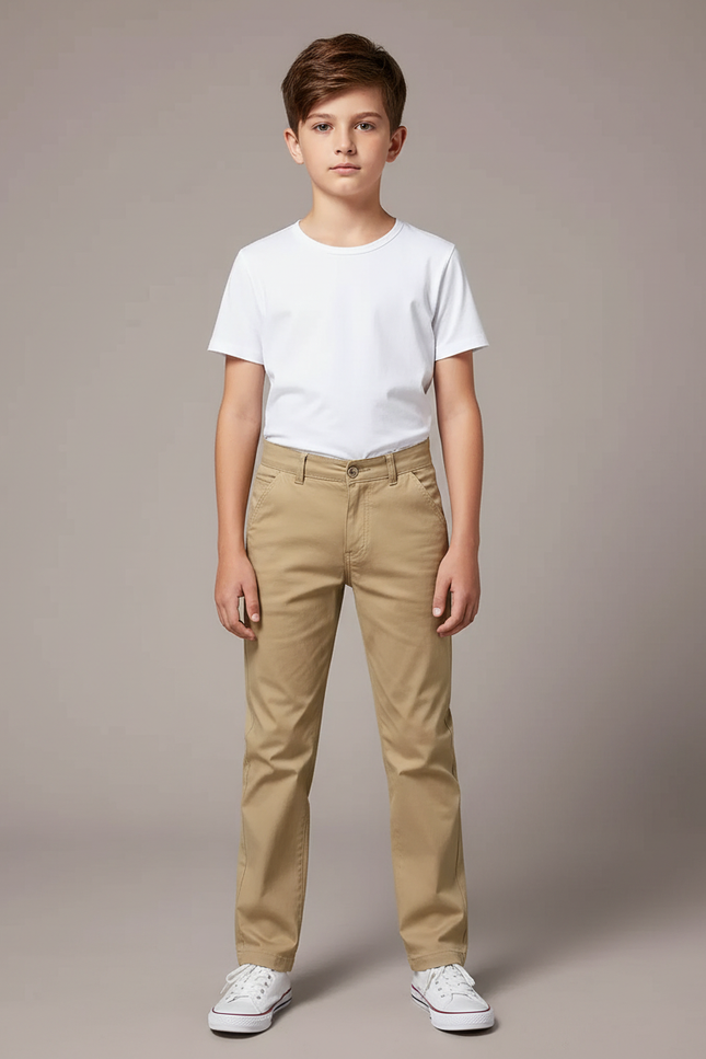 Pantalon Chino Beige Coton Droit Garçon Décontracté