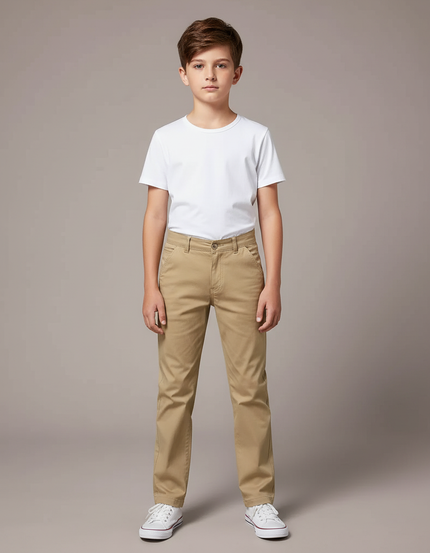 Pantalon Chino Beige Coton Droit Garçon Décontracté