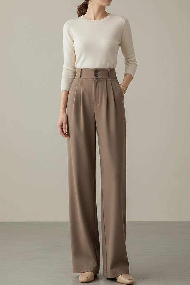 Pantalon Chino Fluide Femme - Marron Polyester
