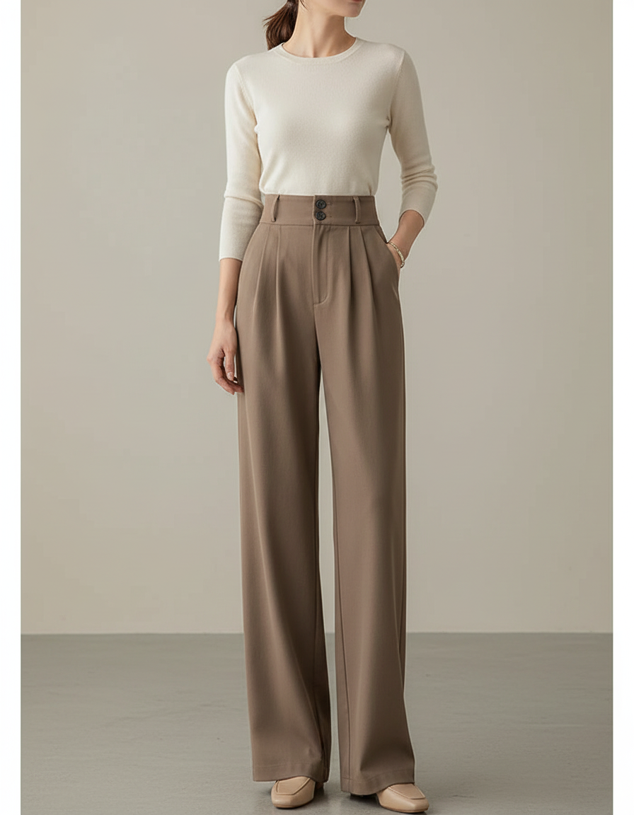 Pantalon Chino Fluide Femme - Marron Polyester