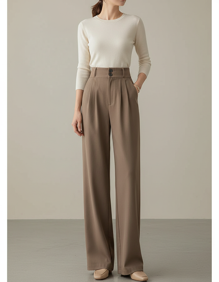 Pantalon Chino Fluide Femme - Marron Polyester
