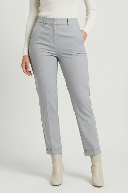 Pantalon Chino Gris Clair Ajusté Élégant Femme - Gabardine