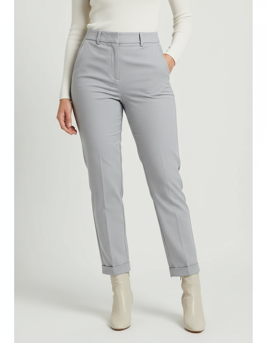 Pantalon Chino Gris Clair Ajusté Élégant Femme - Gabardine