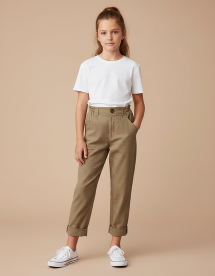 Pantalon Chino Kaki Coton Lin Ample Enfant Décontracté