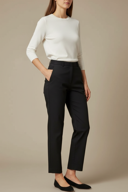 Pantalon Chino Noir Slim Femme Élégant Moderne - Gabardine