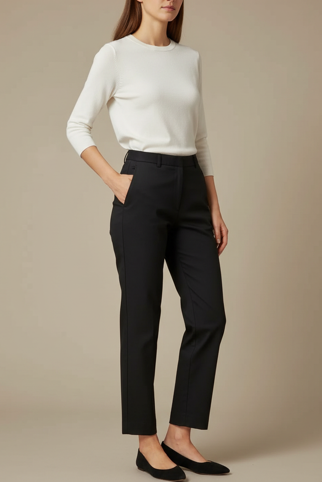 Pantalon Chino Noir Slim Femme Élégant Moderne - Gabardine