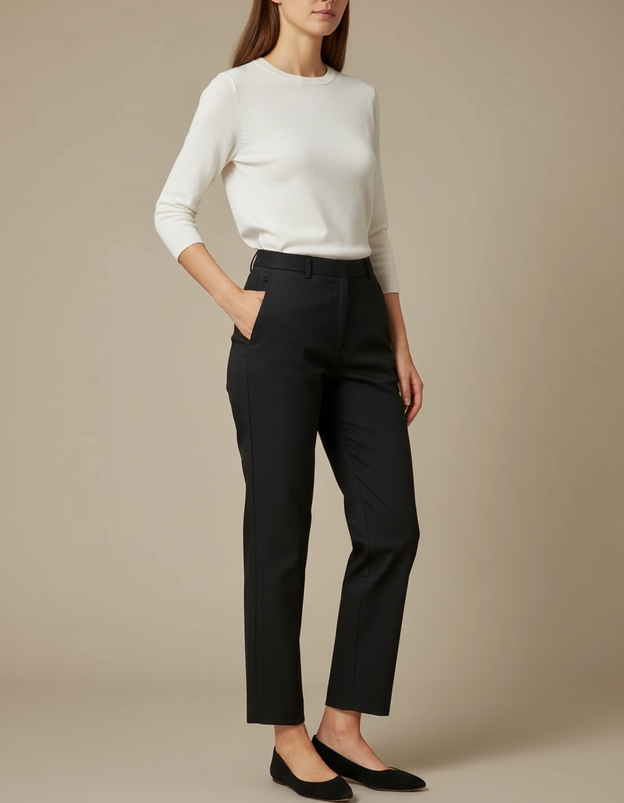 Pantalon Chino Noir Slim Femme Élégant Moderne - Gabardine