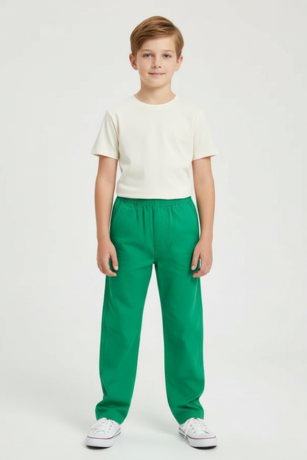 Pantalon Chino Garçon Vert Coupe Ample - Toile