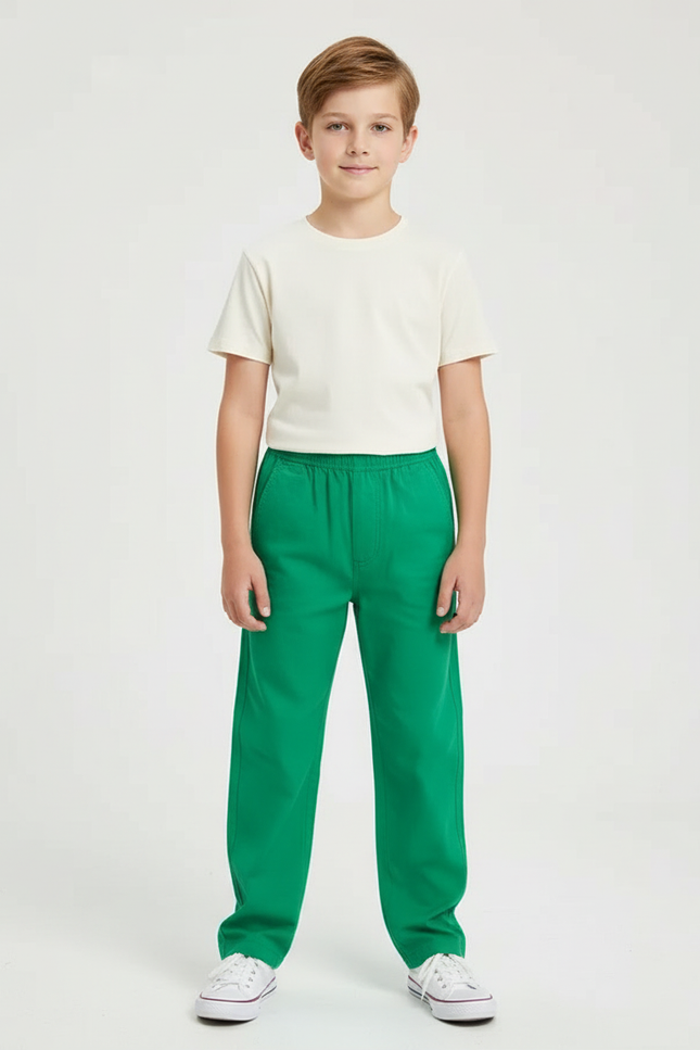 Pantalon Chino Garçon Vert Coupe Ample - Toile