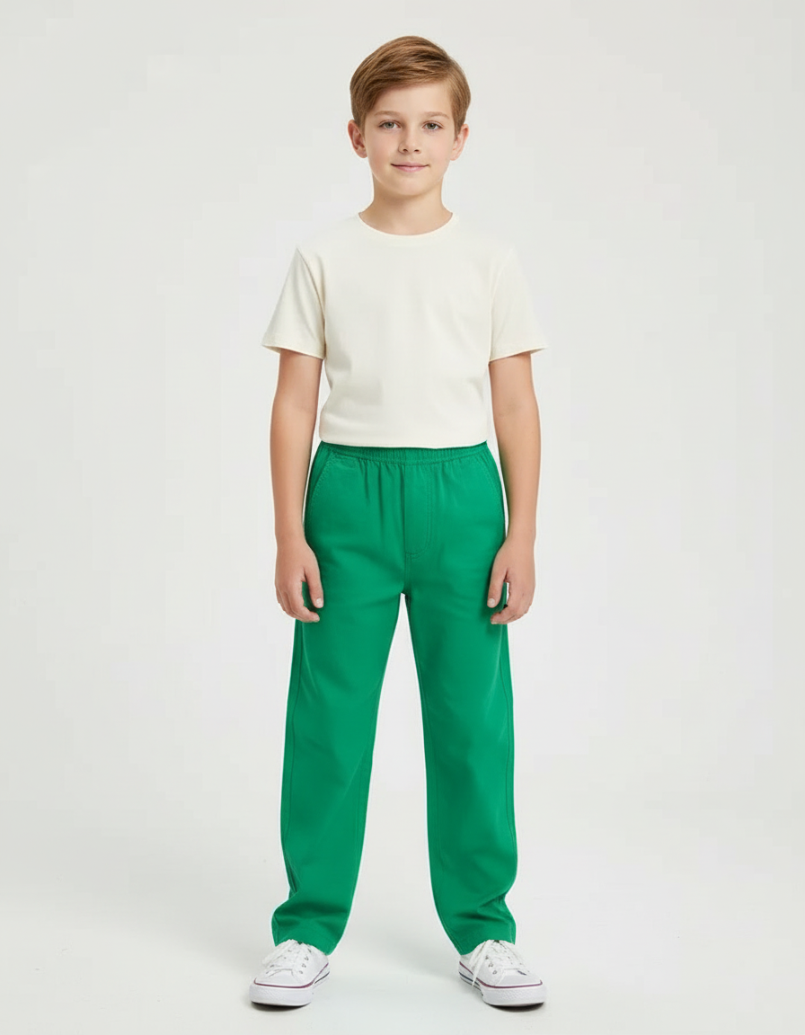 Pantalon Chino Garçon Vert Coupe Ample - Toile