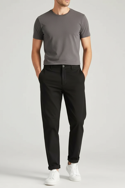 Pantalon Chino Noir Coton Décontracté Droit Homme